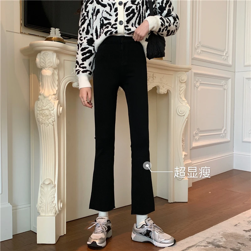 

Осень 3815, Корейская версия, новинка 2021, облегающие укороченные брюки с завышенной талией, черная верхняя одежда, джинсы