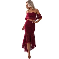 summer two piece lace bandeau tops sexy long irregular pencil dress women fashion off shoulder backless pack hip lace dresses
