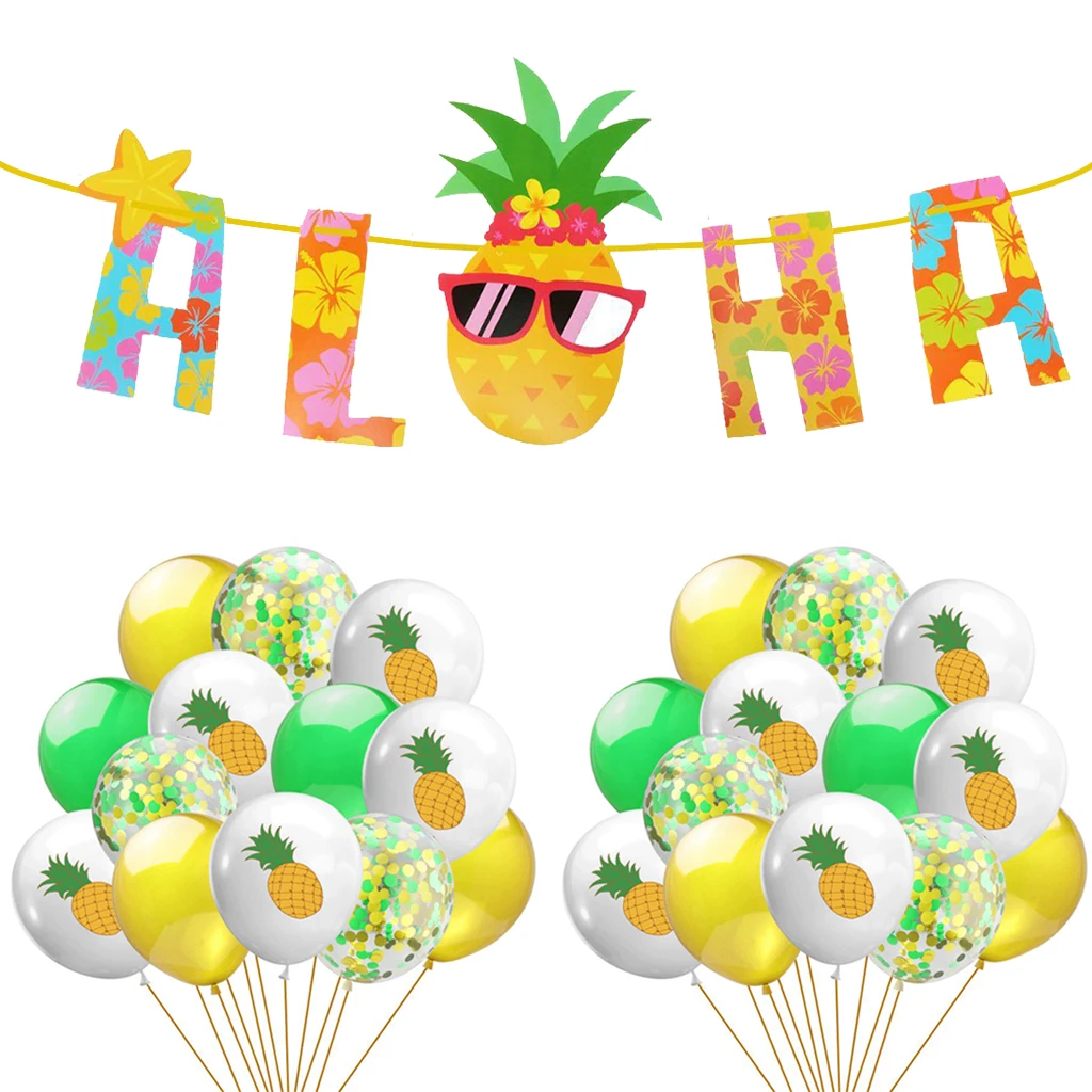 

Aloha Banner Balloon Set Luau Pineapple Party Summer Beach Party Wedding Birthday Hawaiian Party Tropic Safari Yellow Pineapple