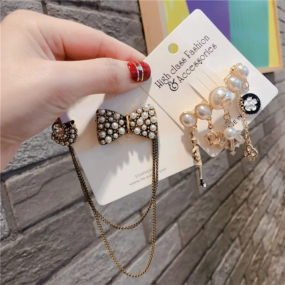 2020 Новинка имитация жемчуга бант цветы Корона бронзовая цепь в стиле ретро броши