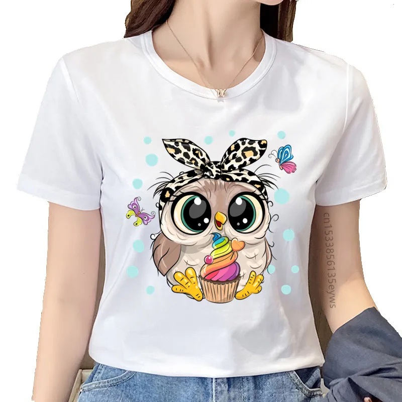 

Fashion Trend New T-shirt Cute Owl Graphic Printed Female T Shirt Casual Harajuku Crew Neck Ladies Tshirt