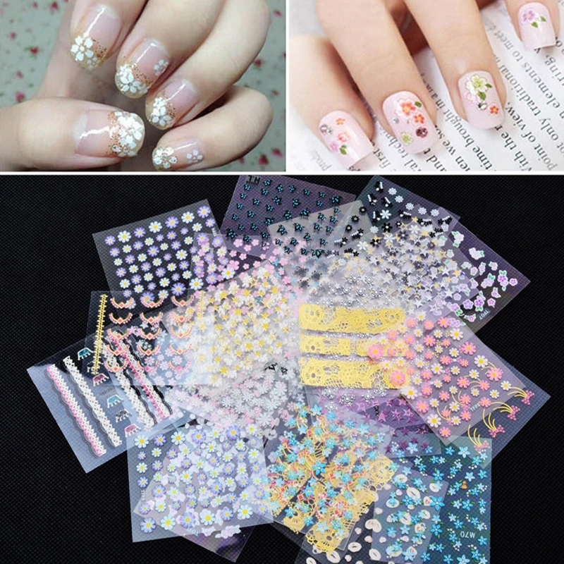 

MEET ACROSS 10pcs/set 3D Colorful Flower Sticker Nail Art Decals Sets DIY Manicure Charms Adhesive Decorations Tips Nail Tools