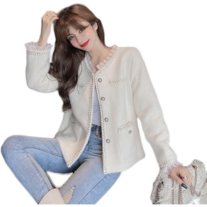 

Cotday Single Breasted Celebrity Stitching Mink Cashmere Short Winter Loose Temperament Small Fragrance For Women Jacket Coat