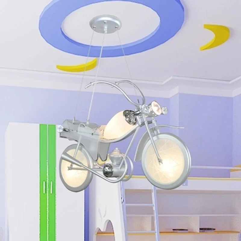 Алюминиевая мультяшная люстра E14 в форме мотоцикла современные лампы для детской