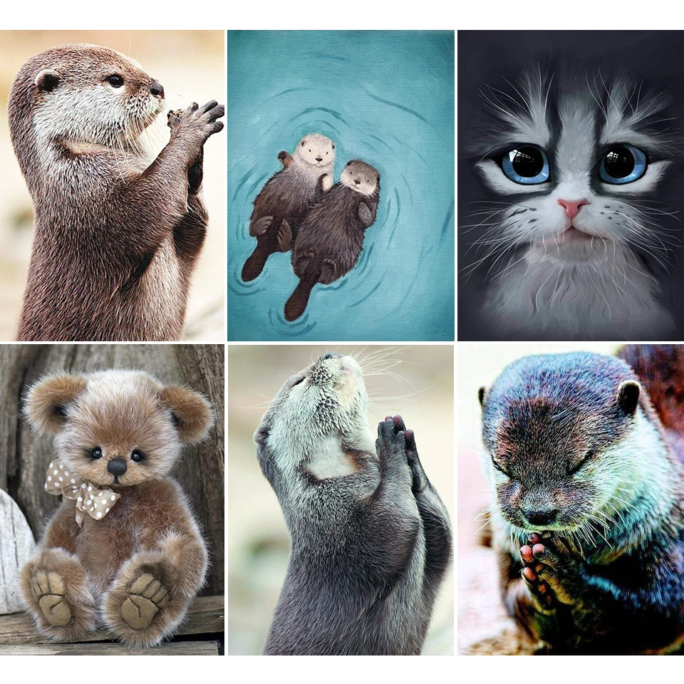 DIY 5D Diamond Painting Animal Otter Cat Cross Stitch Kit Full Drill Embroidery Mosaic Art Picture of Rhinestones Decor Gift