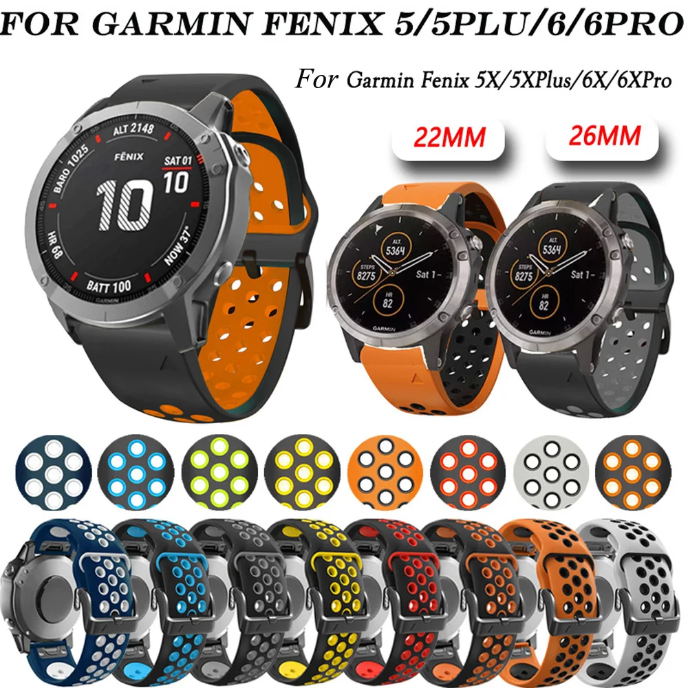 22 26mm Colorful Silicone Strap For Garmin Fenix 5 5X Plus Fenix 6 6X Pro 3HR 935 945 Smartwatch Quick Release Easyfit Watchband