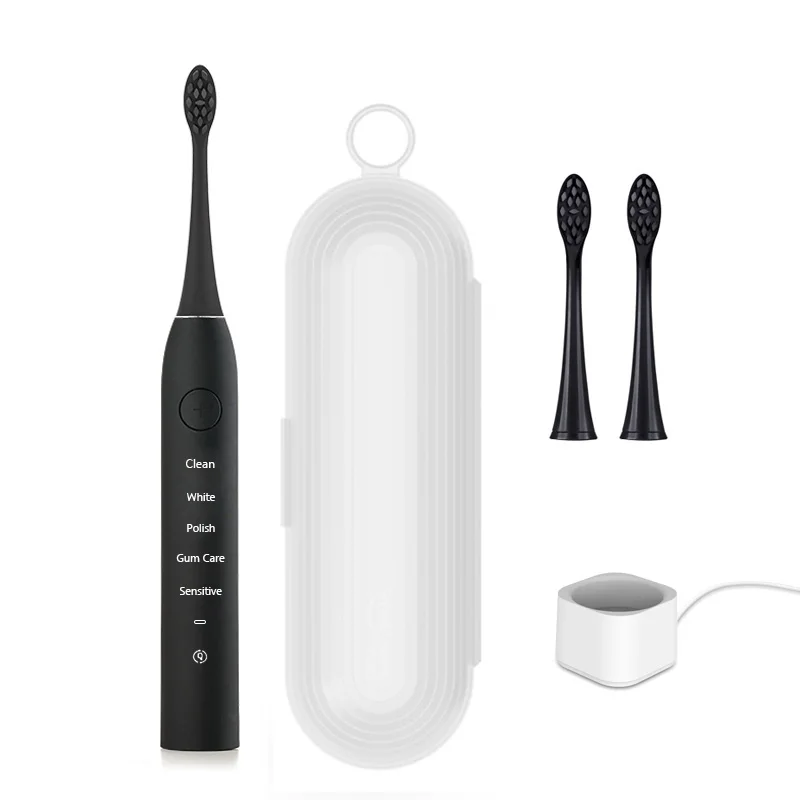 Black Waterproof Electric Toothbrush Cleaning Whitening USB Charging Sonic Toothbrush with DuPont Heads - Цвет: Black
