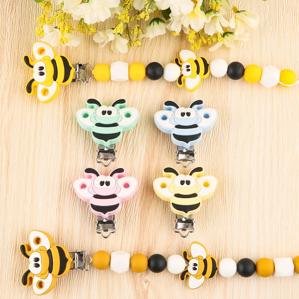 

Kovict 3Pcs Cartoon Bee Baby Silicone Clip Rodent Molar Chewing Beads Food Grade DIY Baby Pacifier Chain Nursing Accessorie