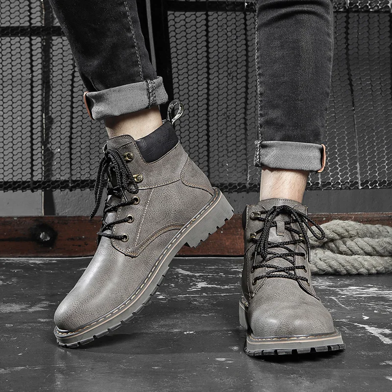 Мужские ботинки из воловьей кожи винтажная повседневная обувь на шнуровке