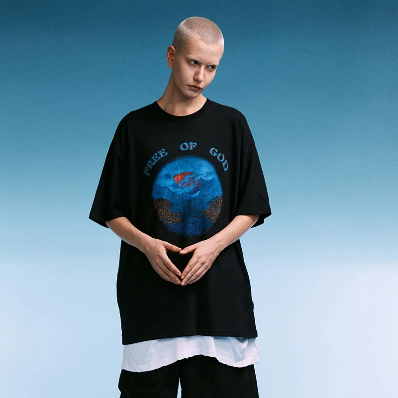 

Hip Hop Oversize T Shirt Men Streetwear Harajuku Color Landscape Paint Tshirt Short Sleeve Cotton Loose HipHop T-Shirt Plus Size
