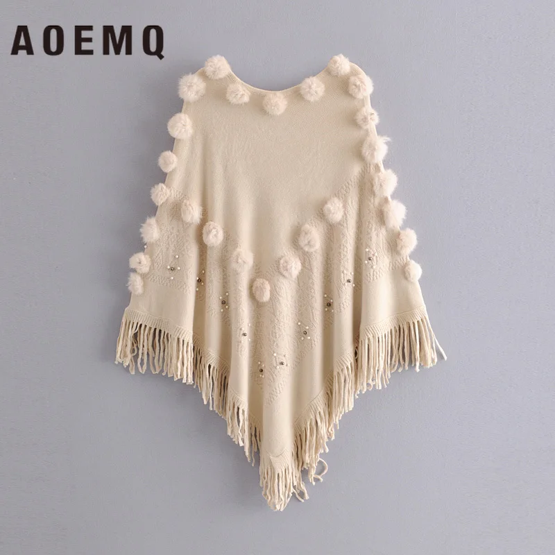 AOEMQ, модная женская накидка, милая, зимняя, Рождественская, Подарочная, с пушистым шариком, с кисточками, Свинг, кристалл, украшение, женская одежда