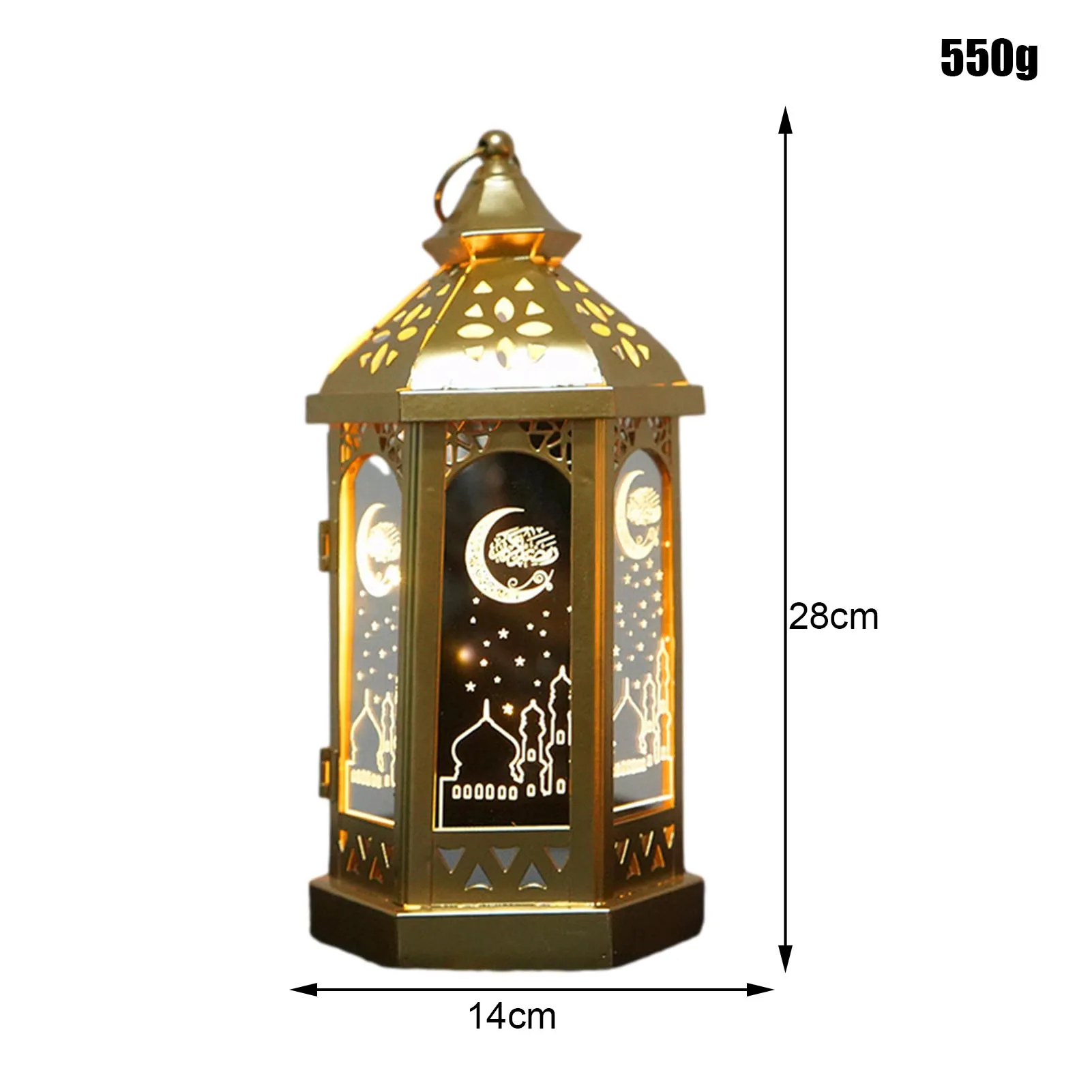 

2021 Ramadan LED Lights tower Mosque Lantern Eid Mubarak Festival Warm Light Lamp Decoration Iron Crafts Desktop Eid Decoration