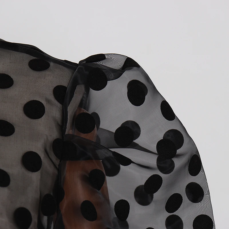 TWOTWINSTYLE Polka Dot Perspective Shirt For Women O Neck Short Sleeve Chiffon Hollow Out Shirts Female 2020 Spring Fashion New | Женская