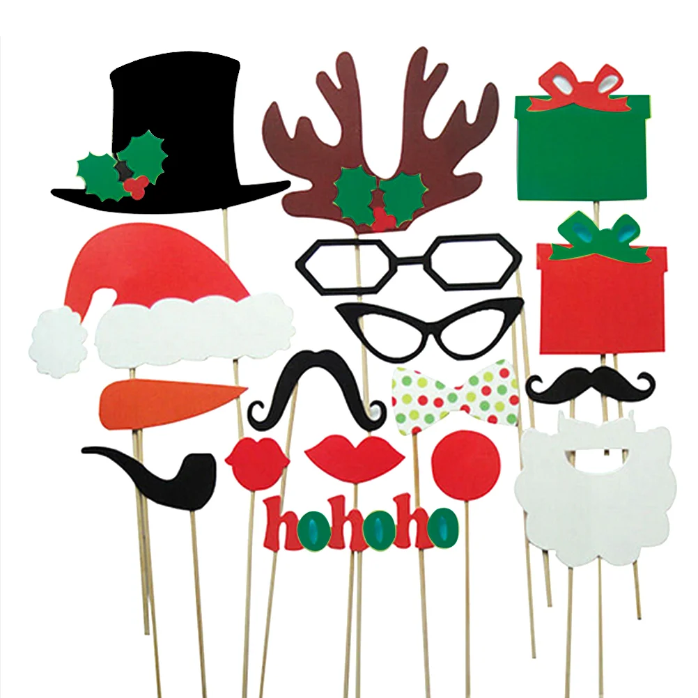 

A Set of 17pcs DIY Funny Glasses Moustache Red Lips Deer Horn Santa Hat On Sticks Christmas Wedding Party Photo Booth Props
