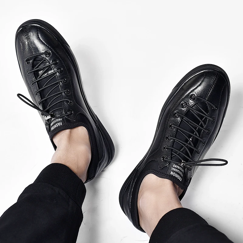 Черно-белые кроссовки мужская обувь повседневная модная кожаная удобная ручной