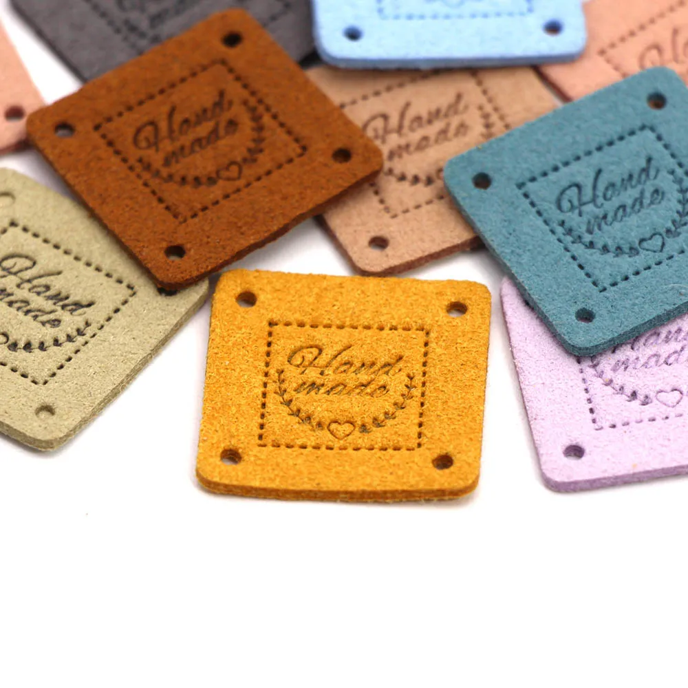 Handmade Tags Square Heart Leather Labels Hand Made for Hats Knitted Sewing Accessories Gift Decor 20pcs | Дом и сад