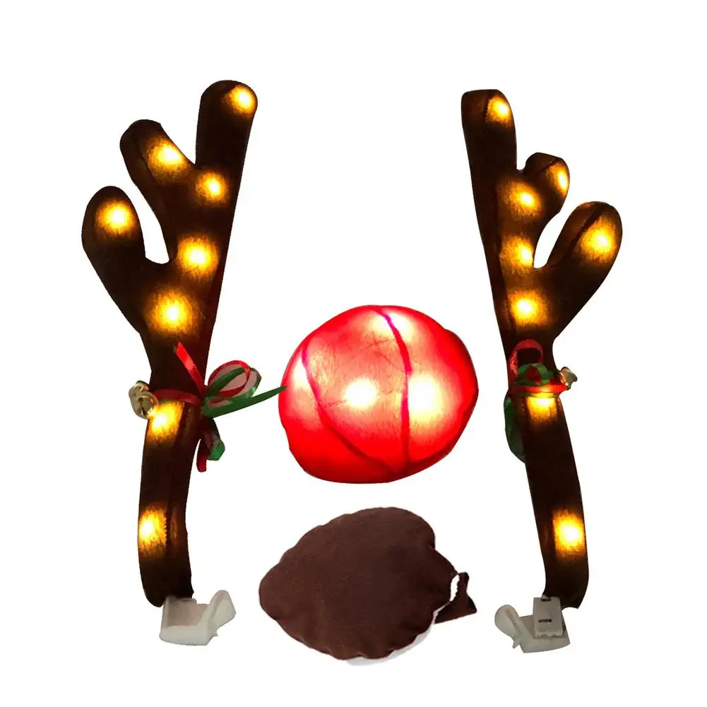 

Christmas Car Decoration Reindeer Antlers Nose Kit Luminous Car Reindeer Antlers With Nose Tail Car Costume Auto Accessories