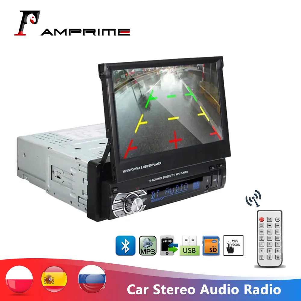 Автомагнитола AMPrime 1DIN 7 &quotHD выдвижной сенсорный экран Bluetooth MP5 FM USB аудио стерео