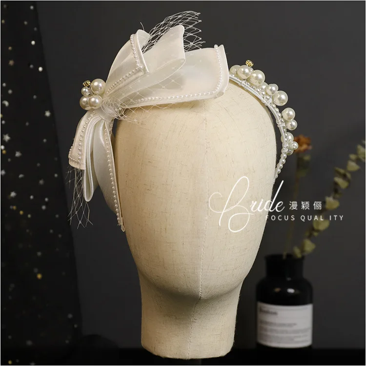 

New Super Fairy Satin Khaki Hairband White Bow Shape Headband Fashion Bridal Wedding Hair Accessories