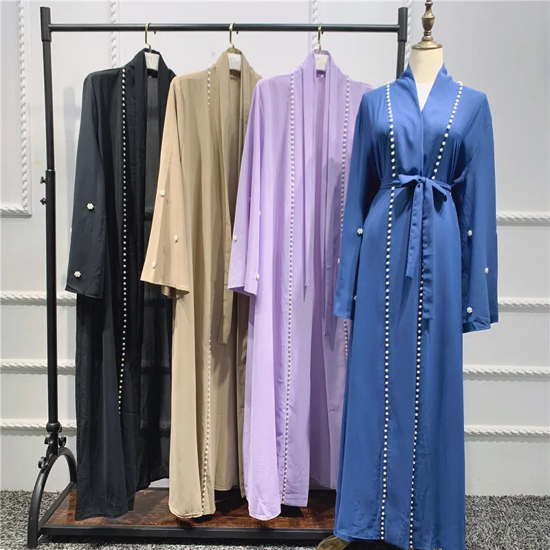 

Ramadan Open Abaya Dubai Muslim Fashion Pearl Hijab Dress Eid Abayas for Women Turkish Dresses Islam Clothing Caftan Kaftan Robe