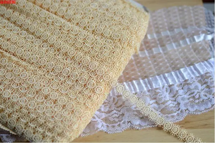 4 метра желто-бежевая Милая вышивка кружевная отделка Свадебная для свадебного
