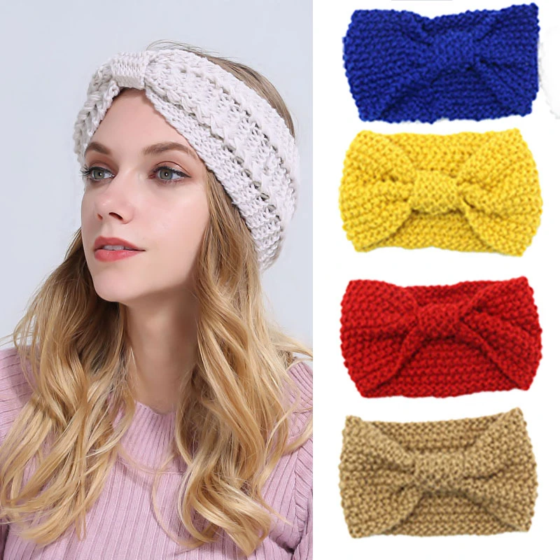 Женская вязаная повязка на голову с узлом модный шерстяной Теплый Тюрбан ручной