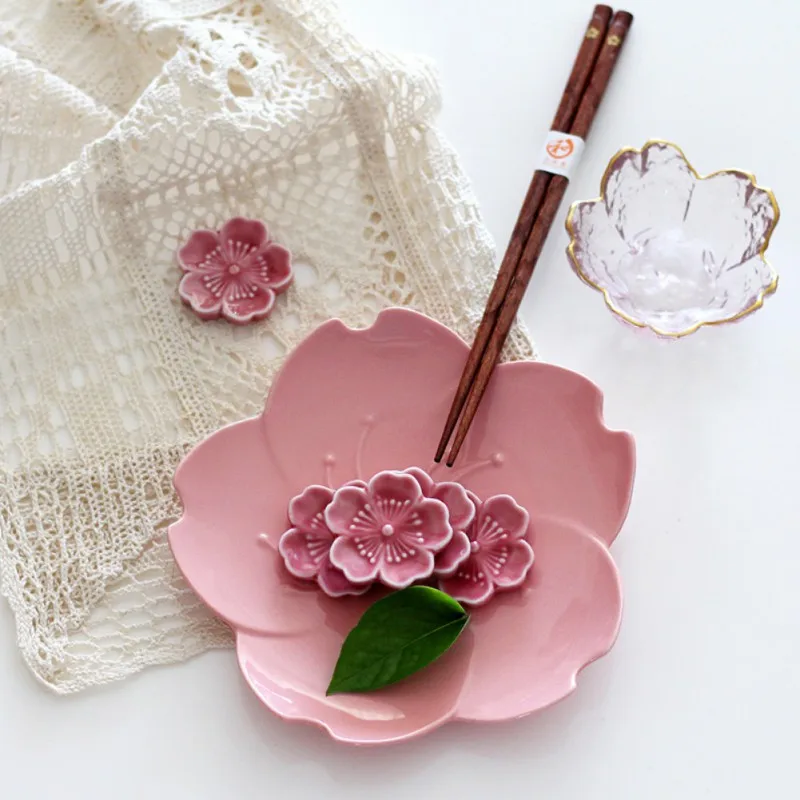 

Flower Ceramic Cherry Blossoms Chopsticks Holder Stand Spoon Fork Chopstick Rest Kitchen Table Decoration Accessories