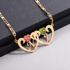 Индивидуальное ожерелье с двойным кулоном в форме сердца, 2 камня по месяцу рождения, индивидуальное имя, гравировка, женское ожерелье, индивидуальные ожерелья