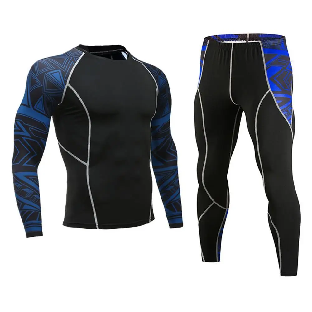 

2Pcs/Set Men Printed Tracksuit Compression Shirt Pants Workout Rashguard Tights Men's Sets Outdoor Sport Shirt Pants