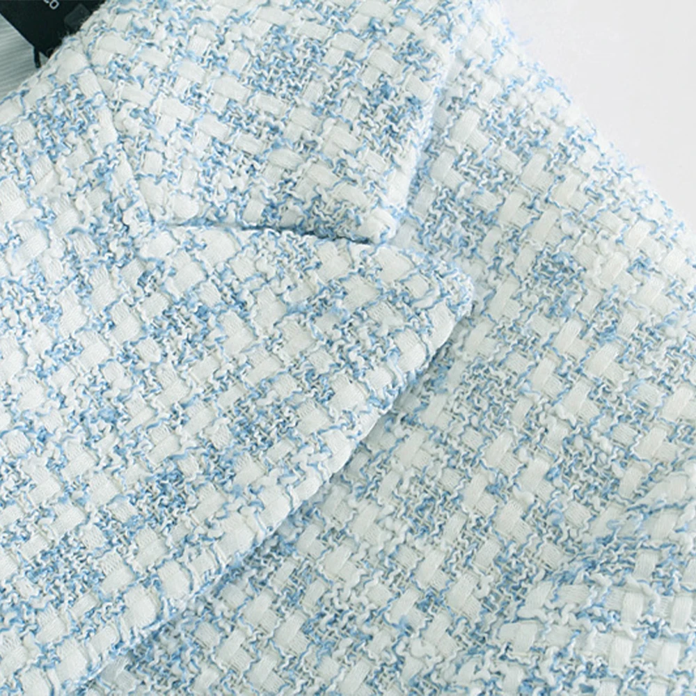 

2021 spring and autumn official casual suit Sequin double row button V-Neck long sleeve pocket Blue Women's jacket suits Blazer