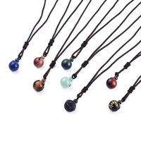 5pcs mix natural tiger eye crystal amethyst round stone pendant necklace beads weave cord chain for women men jewelry gift