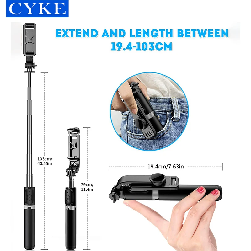 

CYKE Q02 Bluetooths Selfie Stick Smartphone Tripod Wireless Remote Mini Extendable 4 in 1 360 Degree Rotation Stabilizer Holder