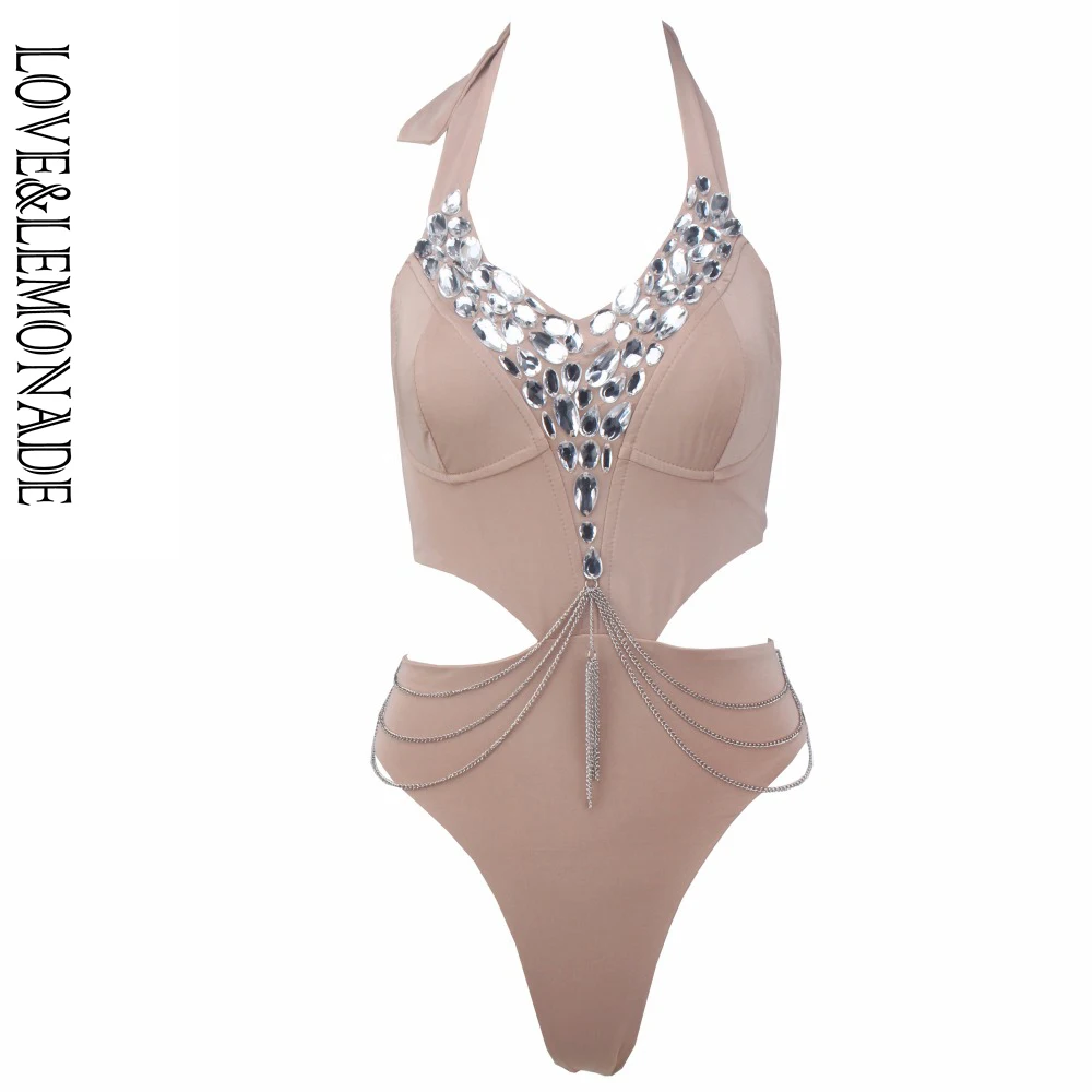 Боди LOVE & LEMONADE с серебряной цепочкой и обнаженными бусинами TB 10225|chain bodysuit|bodysuit