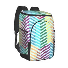 Protable Insulated Thermal Cooler Waterproof Lunch Bag Rainbow Waves Pattern Picnic Camping Backpack Double Shoulder Wine Bag