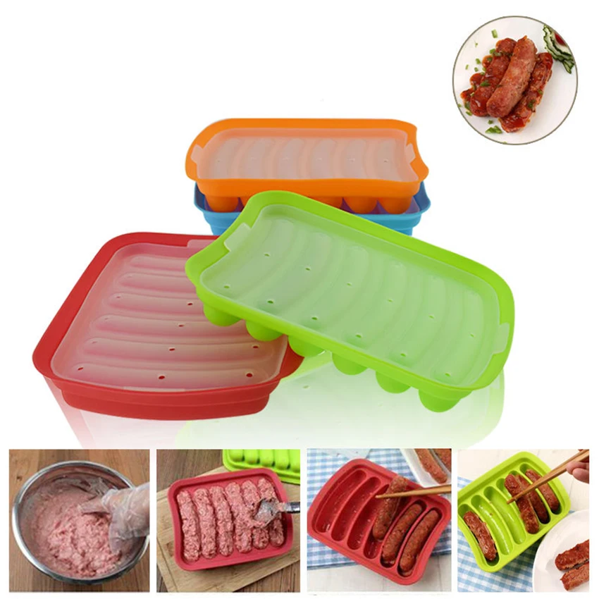 

6 Cavities Sausage Hot Dogs Silicone Mold DIY Handmade Hamburger Pan, Molds for Ice Cube Tray Bread Candy Jelly Chocolate Cake