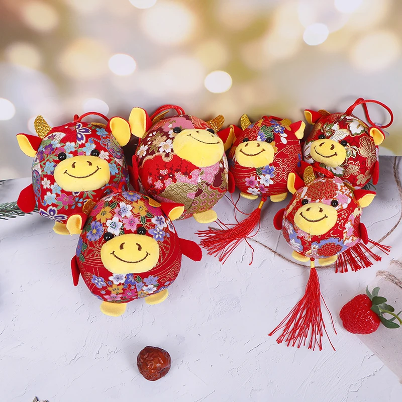 

2021 New Year Chinese Zodiac Ox Cattle Plush Toy Red Milk Cow Mascot Plush Doll