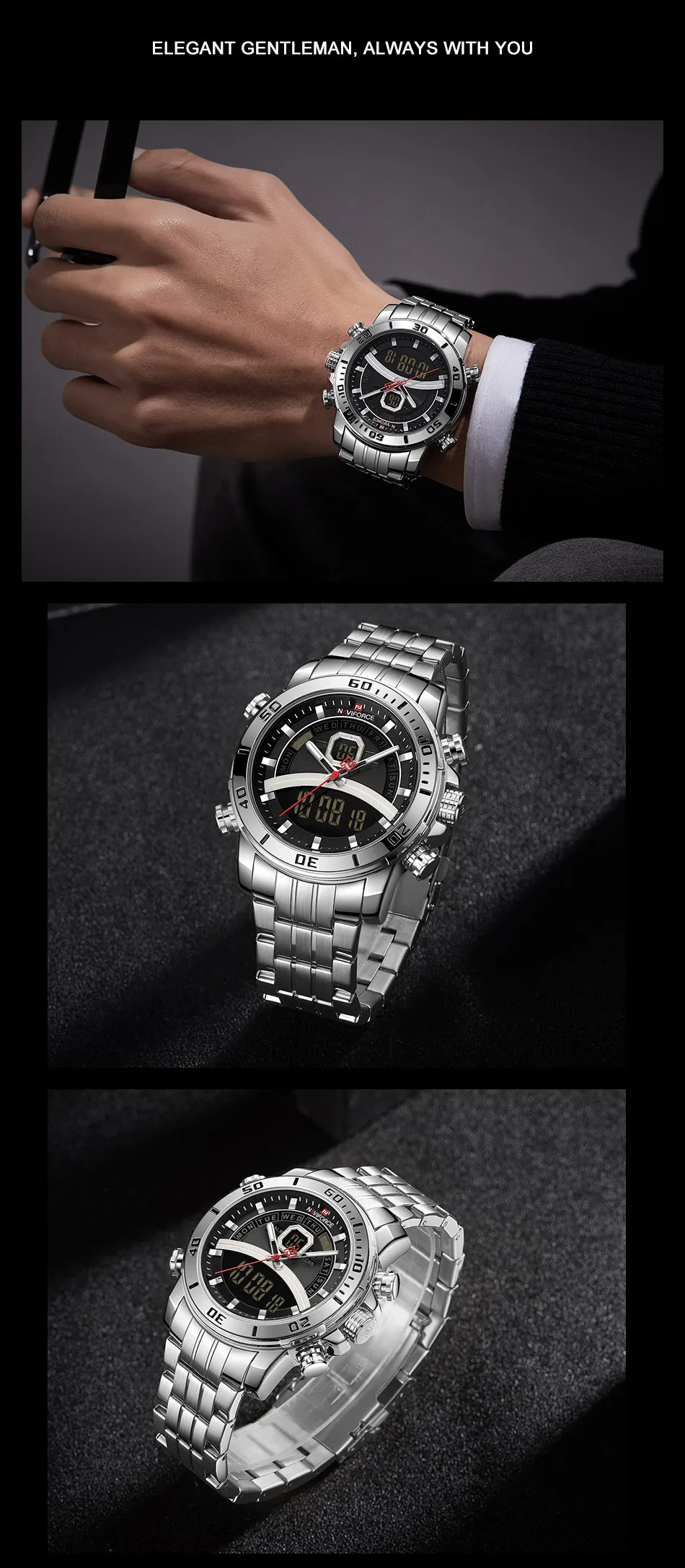 NAVIFORCE часы Для мужчин лучший бренд роскошные золотые Нержавеющая сталь