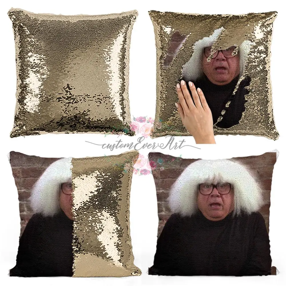 Подушка с блестками и париком Дэнни ДеВито | Наволочка Двухцветная подушка