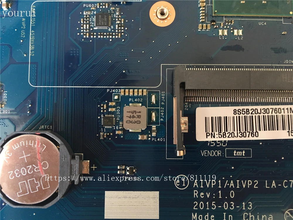 Yourui для Lenovo 100-15IBY материнская плата ноутбука 5b20J30760 AIVP1/AIVP2 LA-C771P с процессором N2840