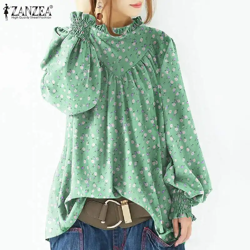 

ZANZEA Women Vintage Floral Printed Blouse Spring Long Sleeve Party Tops Bohemian Ruffles Holiday Shirt Casual Tunic Blusas