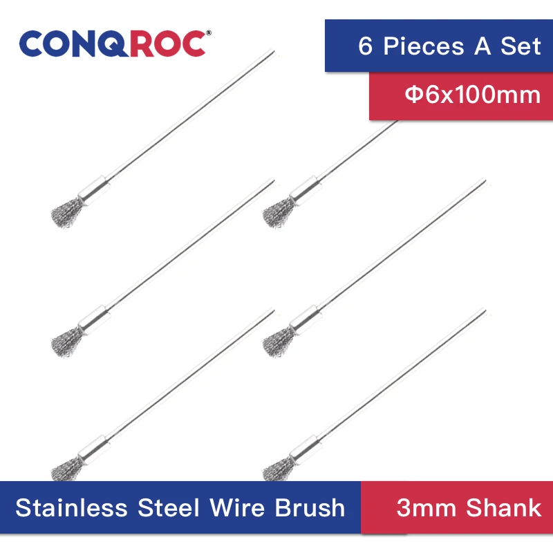 6 шт. щётки из нержавеющей стали 100 мм хвостовик 3 мм|Аксессуары для