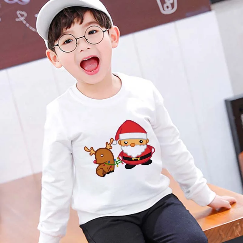 

Winter Kawaii New Arrival Girls Tops Fashion Christmas Cartoon Print Boy T Shirts Vintage Casual Baby T Shirts Children