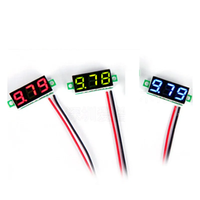 

Мини-Цифровой вольтметр, 0,28 дюйма, DC2.5-30V, зеленый/синий/красный, измеритель напряжения с тремя цифровыми трубками, Вольтметр постоянного тока