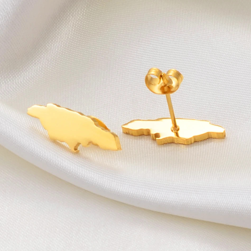 Женские серьги-гвоздики Anniyo с картой Ямаки золотого цвета и из нержавеющей стали