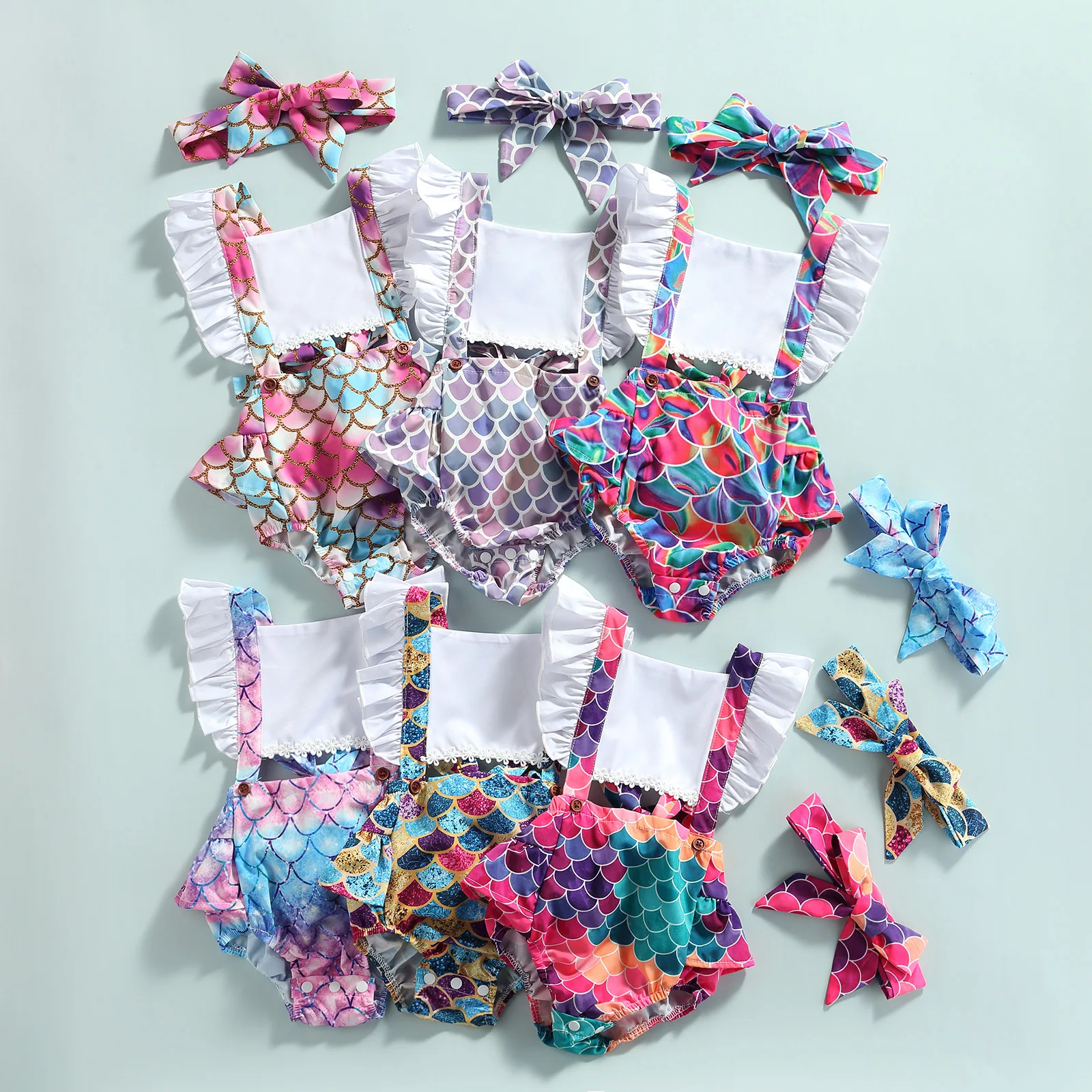 

Ma&Baby 0-18M Summer Newborn Infant Baby Girls Romper Princess Mermaid Jumpsuit Overalls Headband Outfits DD43