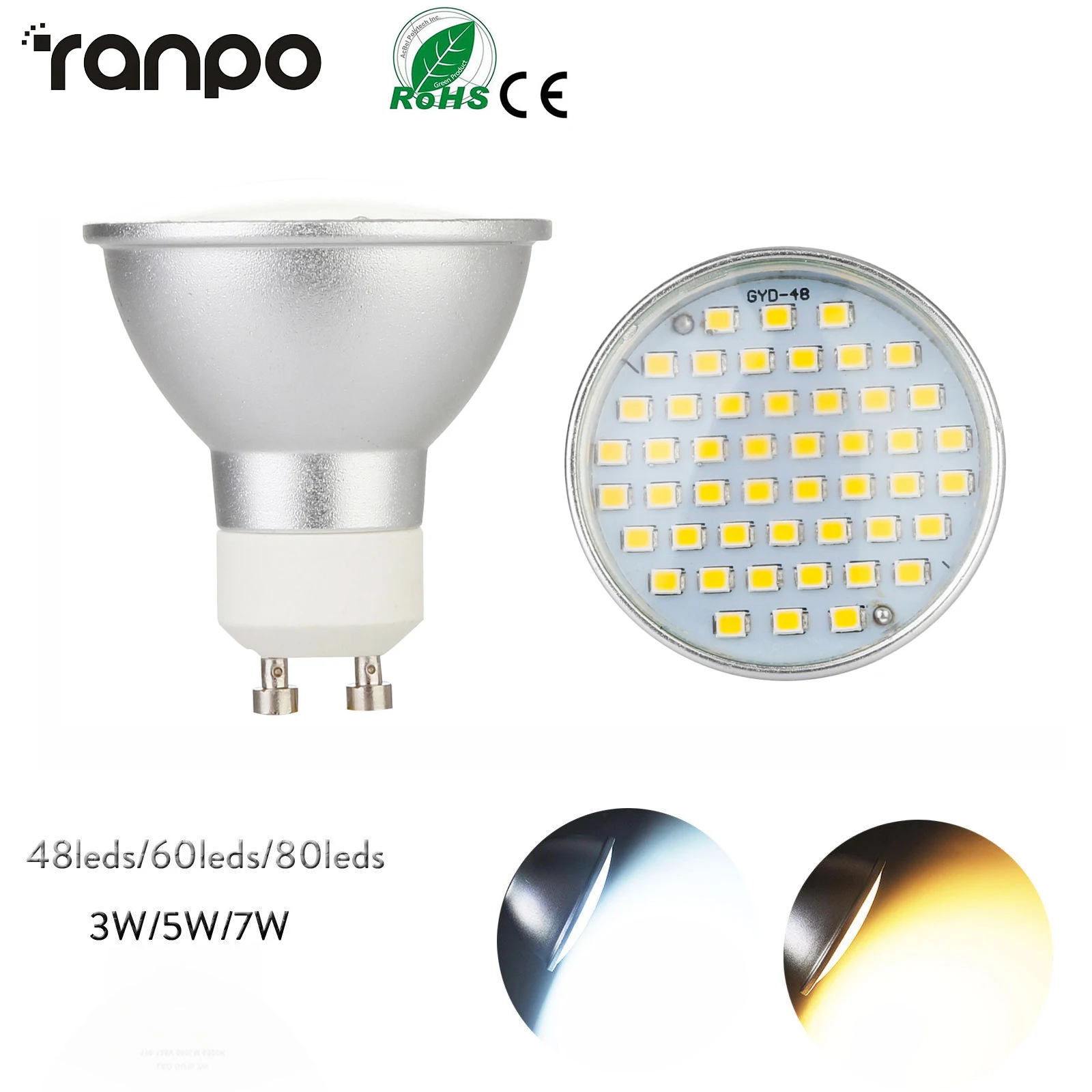 10X GU10 LED Spotlight Bulbs 3W 5W 7W Replace Halogen 15W 25W 35W Lamp AC 220V 2835 SMD Cool Warm White Spot Light 48/60/80 LEDs