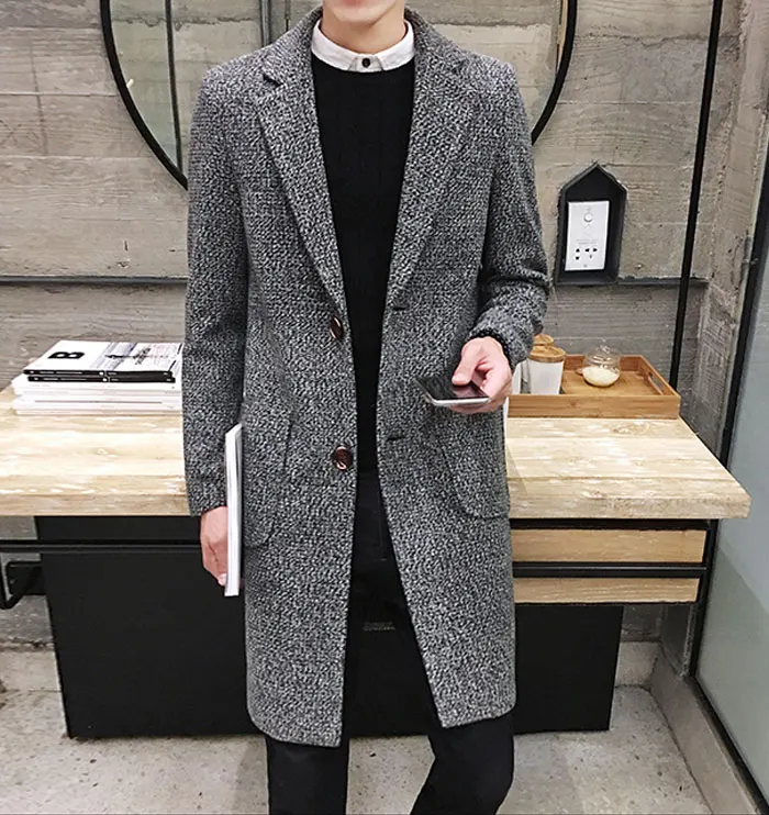 Autumn And Winter Men's Slim Woolen Coat Korean Long Section Fashion Woolen Coat