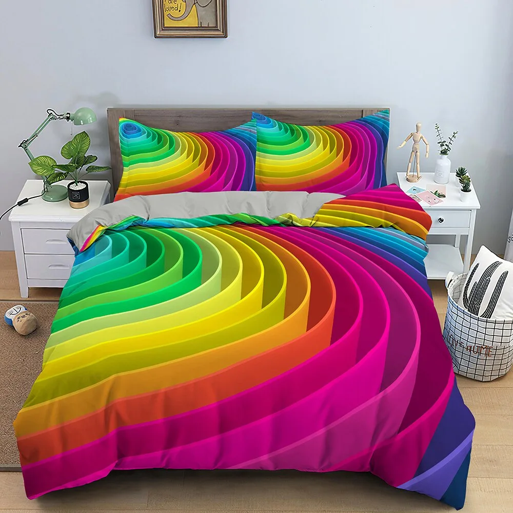 

3D Rainbow Bedding Set Psychedelic Duvet Cover Colorful Abstract Comforter Set Soft Bedspread Twin Queen Size With Pillowcases