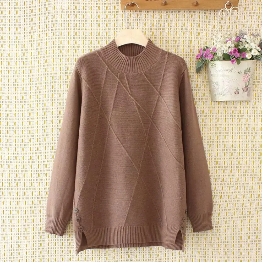 Плюс размер Кнопка o-образным вырезом шерсть женские свободные свитера 2020 новые