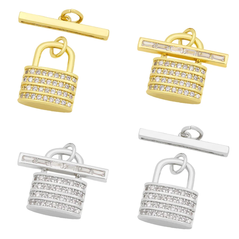 

OCESRIO Trendy Small CZ Lock Toggle Clasps for Jewelry Making Genuine Gold Plated Copper Handicraft Accessories cnta060